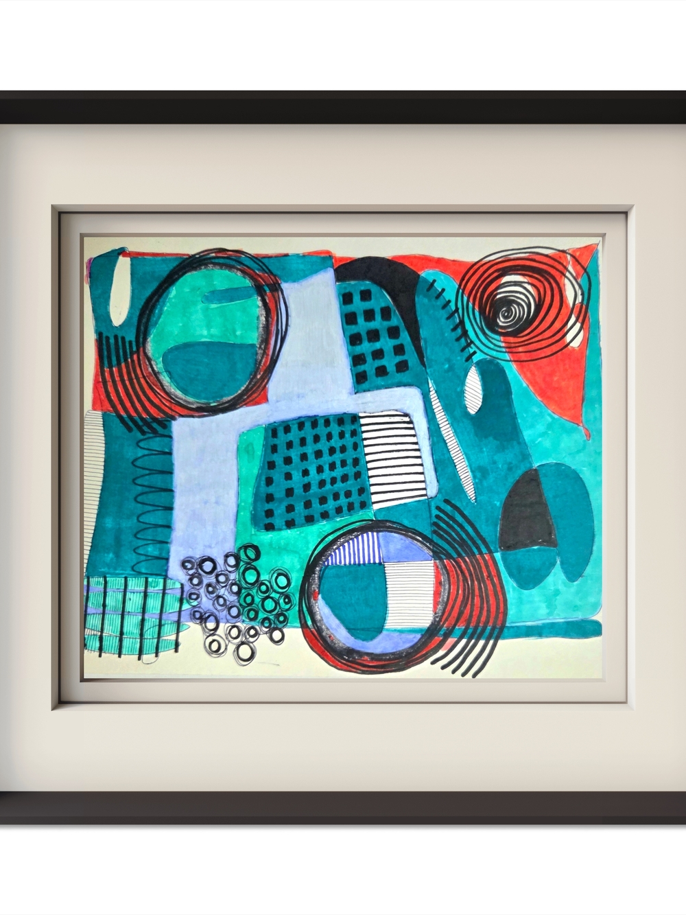 Abstract Geometric Wall Art in Teal & Coral
